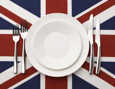 Plate, knife and fork on Union Jack